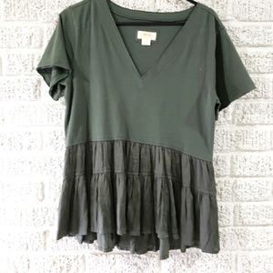 Maeve by Anthropologie | Raw Hem Peplum V-neck Top